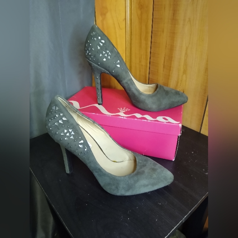 Naughty Monkey Gray Suede Embellished Women's Heels